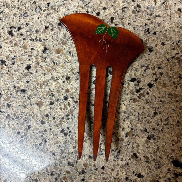 Hand Painted Rose Violet Wood Hair Comb Vintage Accessory Granny Core - Picture 3 of 9